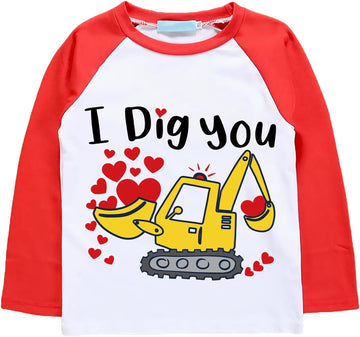 Baby Boys Valentines T-Shirt I Dig You Tee Shirt Toddler Love Digger Tops Long Sleeves 2T