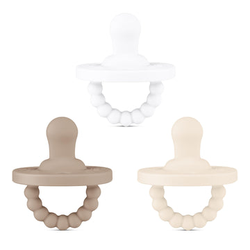 Ryan & Rose Cutie Pat All-In-One Pacifier And Teether Massaging Teething Ring And Hideaway Binky For Growing Babies (Canvas (3 P