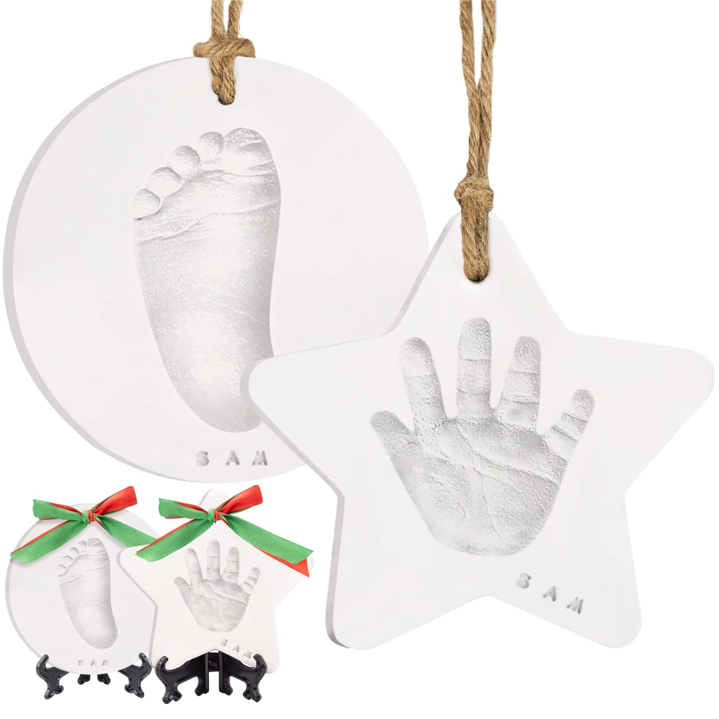 Baby Handprint Footprint Ornament Keepsake Kit - Newborn Imprint Ornament Kit For Baby Girl, Boy - Personalized New Baby Gifts F