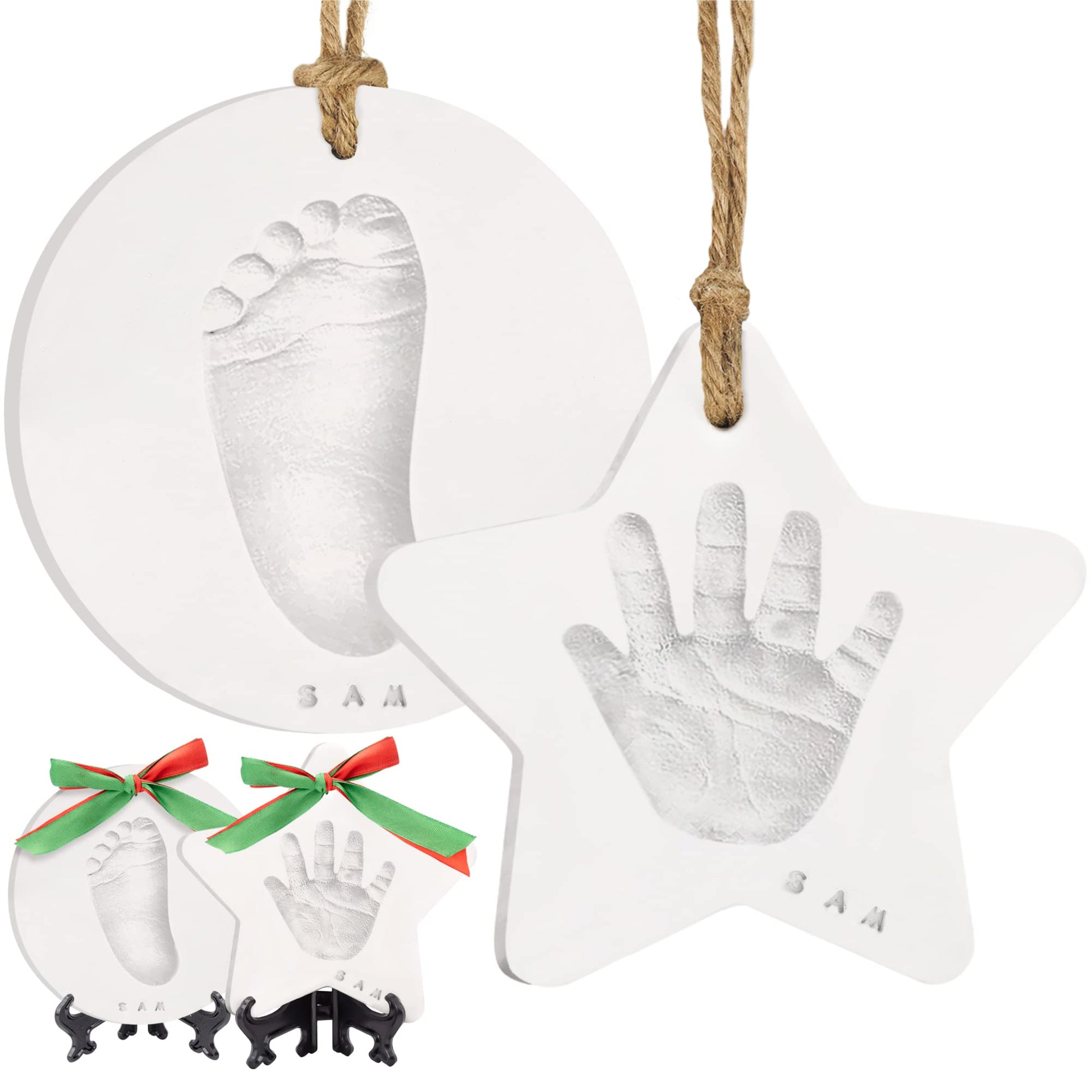Baby Handprint Footprint Ornament Keepsake Kit - Newborn Imprint Ornament Kit For Baby Girl, Boy - Personalized New Baby Gifts F