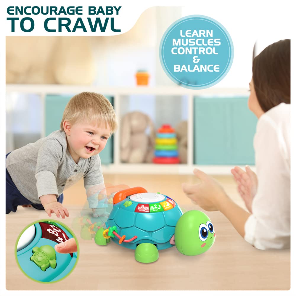 Baby Toys 6 to 12 Months, Musical Turtle Crawling Baby Toys for 12-18 Months, Early Learning Educational Toy with Light & Sound,