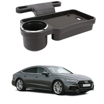 Oshotto (FT04) Foldable Car Auto Headrest Rear Back Seat Table Drink Food Cup Tray Holder Compatible with Audi A7  Black