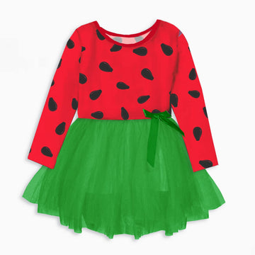 Baby Girl Halloween Dresses Toddler Watermelon Tutu Dress Long Sleeve Ruffled Princess Dress 2-3T