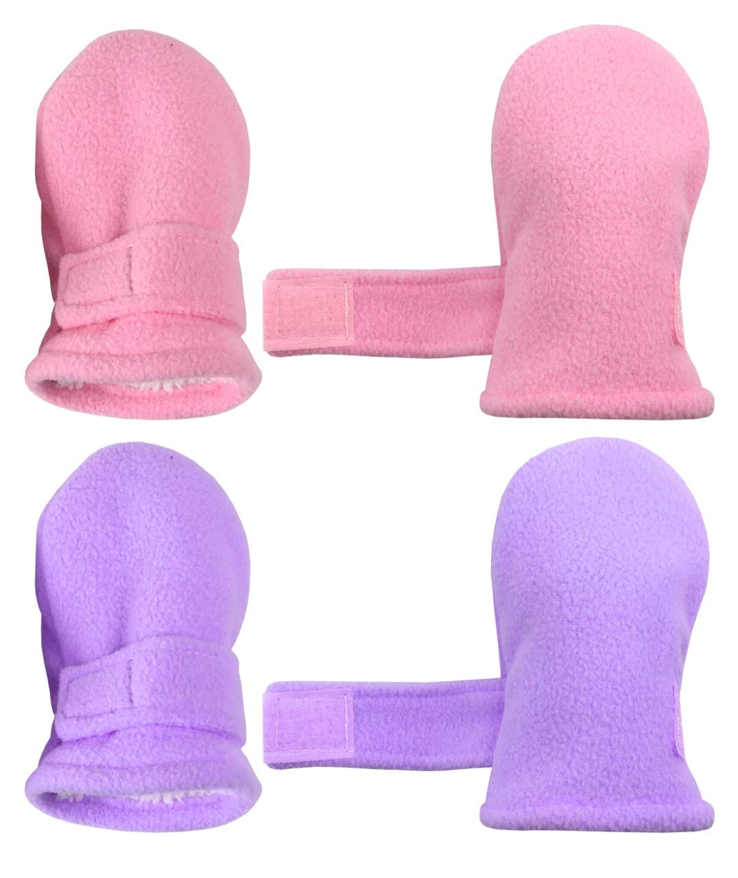 N'Ice Caps Baby Toddler Mittens Kids 2 Pairs Fleece Gloves Winter Warm Sherpa Lined (Pink/Light Purple Pack - Infant No Thumbs,
