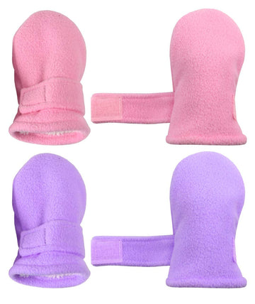 N'Ice Caps Baby Toddler Mittens Kids 2 Pairs Fleece Gloves Winter Warm Sherpa Lined (Pink/Light Purple Pack - Infant No Thumbs,
