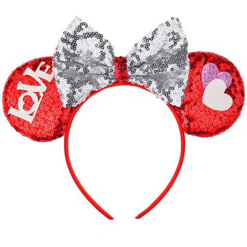 Tebwpiy Valentines Day Headband Hair Bands Mouse Ears Silver Love Lips Bow Sequin Headbands For Women Valentines Day Parties Kid