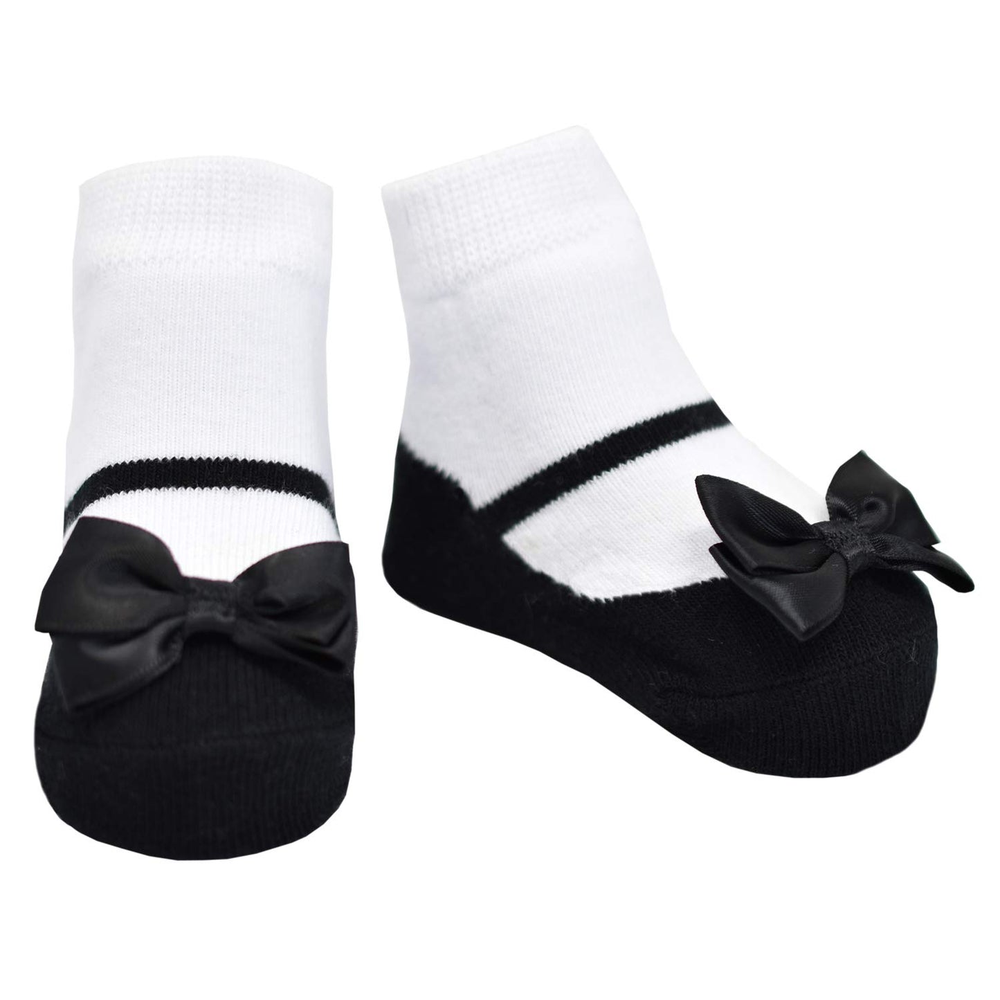 Baby & Toddler Girl Mary Jane Socks With Shoe-Look-Anti-Slip Soles-Cotton -1 Pair (Festive-Black, 0-12 Months)