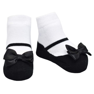 Baby & Toddler Girl Mary Jane Socks With Shoe-Look-Anti-Slip Soles-Cotton -1 Pair (Festive-Black, 0-12 Months)