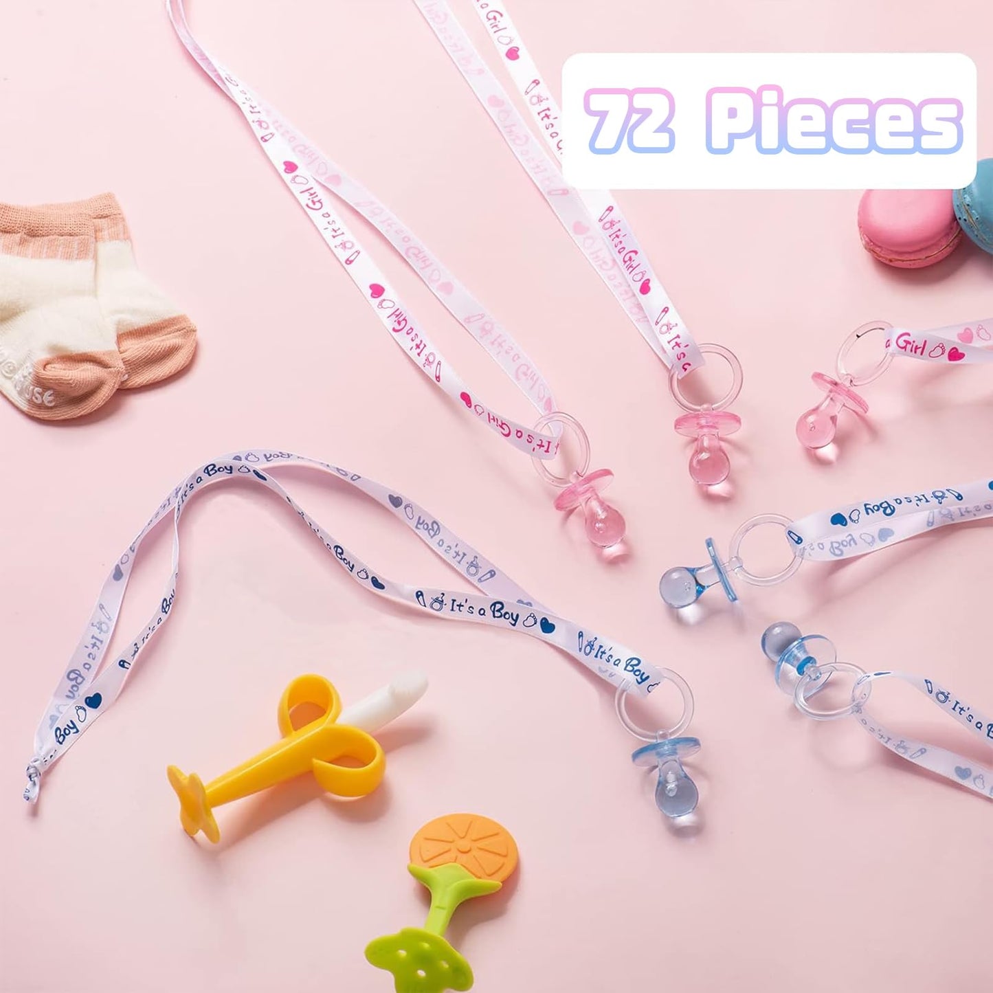72 Baby Shower Pacifiers Necklace, Acrylic Pacifier Necklace, Pacifier Necklace For Baby Shower Boys Girls Party Favors Charm/Ge