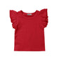 Toddler Baby Girl Basic Plain Ruffle Sleeve Cotton T Shirts Tops Tee Clothes (Red, 6-12 Months)