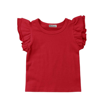 Toddler Baby Girl Basic Plain Ruffle Sleeve Cotton T Shirts Tops Tee Clothes (Red, 6-12 Months)
