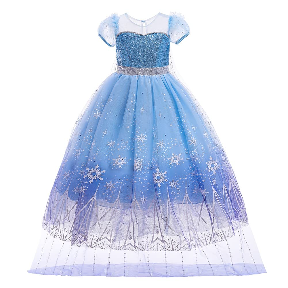 Rexreii Girls Frozen Elsa Princess Sequins Dress Halloween Costume Christmas Birthday Evening Party Ball Gown W/Accessories 9-10