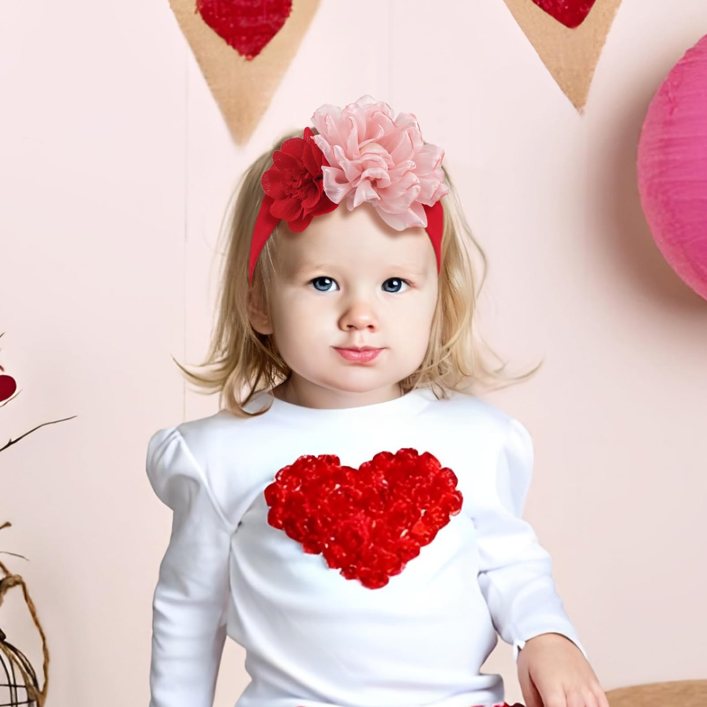 Yanjie Valentines Baby Girl Headbands Bows Red Hair Bows Newborn Headbands Heart Wide Hairbands Pink Flower Headband Baby Hair A