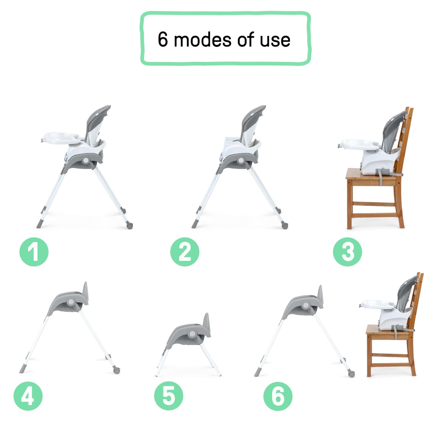 Ingenuity Trio Foldaway 6-In-1 Baby High Chair, 6 Ways To Use, Toddler Chair, Foldable Legs, 6M-5Y - Quill