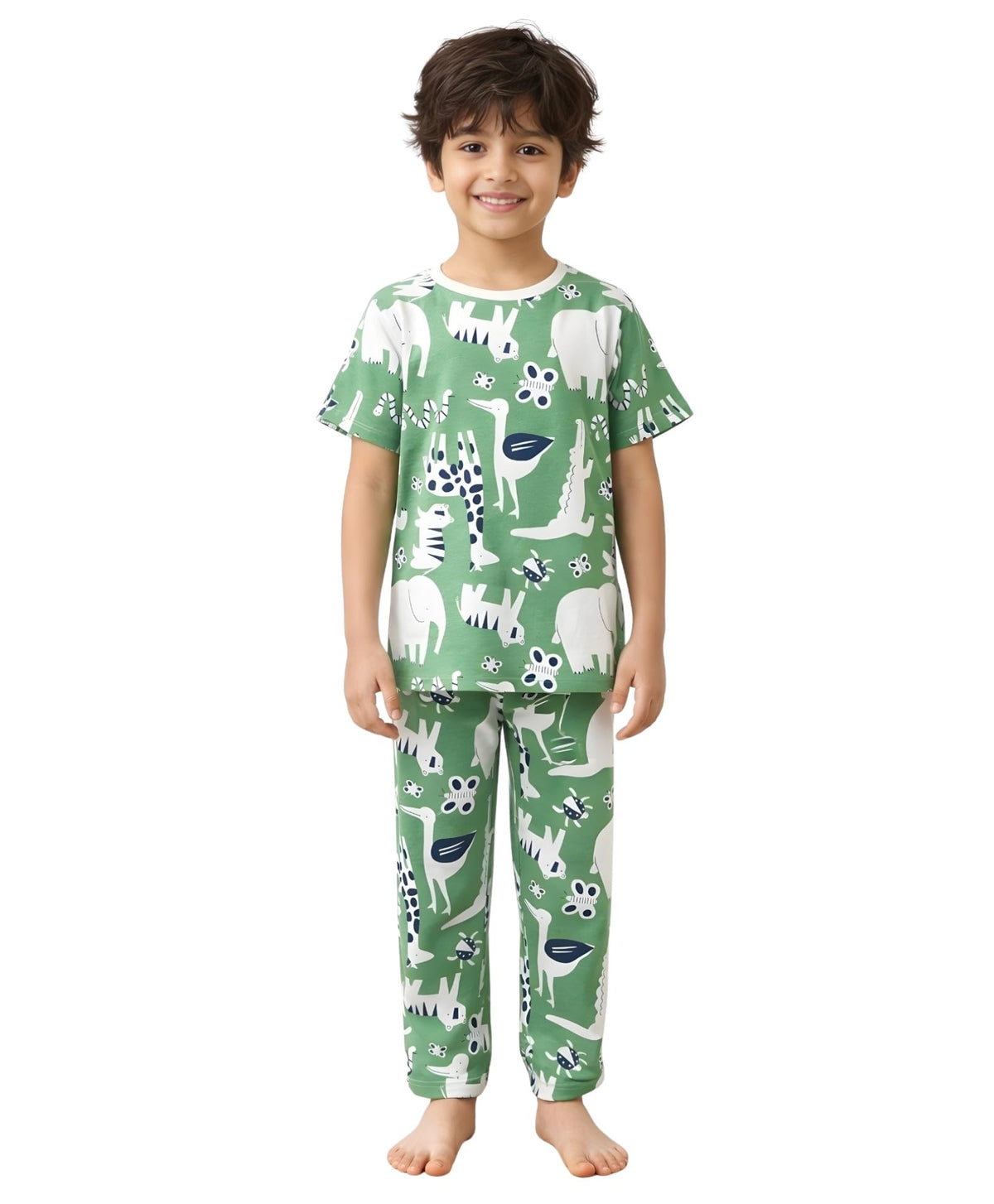 ANTHRILO Animal Green Short Sleeve Pyjama Set for Boys | Soft Cotton Sleepwear | Night Suit & Pyjama Set | Casual Wear | 67 Yea