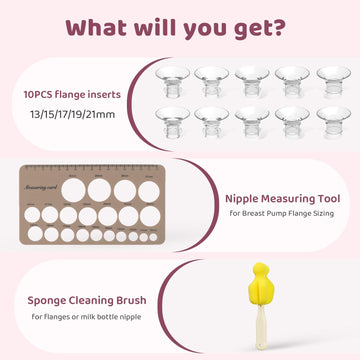 Nursi Luna Flange Sizing Kit 3 In 1 Ultimate With 10Pcs Flange Inserts 13/15/17/19/21Mm, Nipple Ruler, Cleaning Brush, Silicone