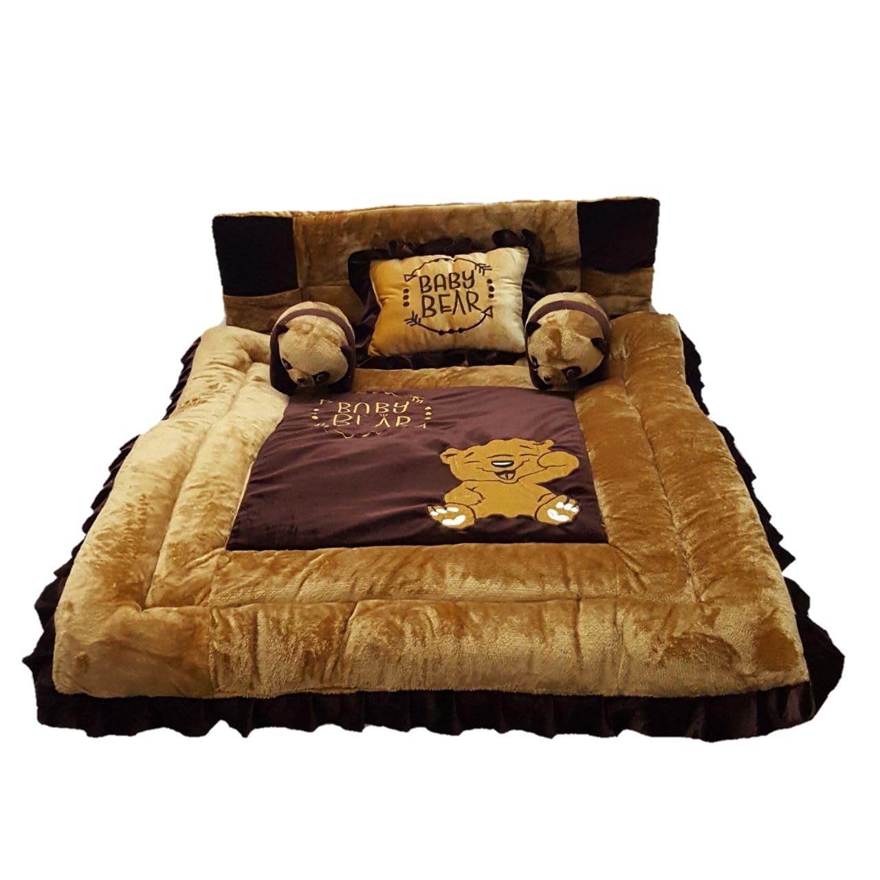 Pinks And Blues Full Sleeping 5 Piece Baby Bedding Set With Two Bear Shape Side Pillows (048 Months) (Camel Choclate)