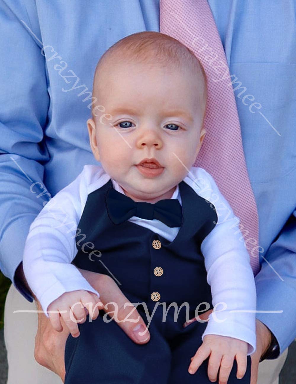 Crazyme Newborn Baby Boy Clothes Gentleman Outfits Long Sleeve Romper Bowtie Tuxedo Suit (Blue, 3-6 Months)