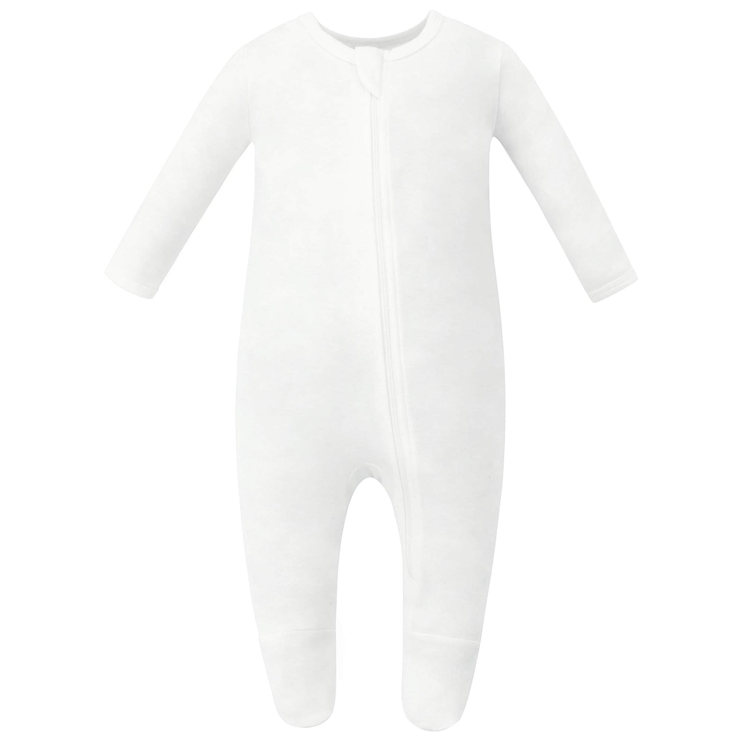Owlivia Organic Cotton Baby Pajamas, Boys Girls Zip Front Sleep 'N Play, Footed Sleeper, Long Sleeve (12-18 Months, Off-White)