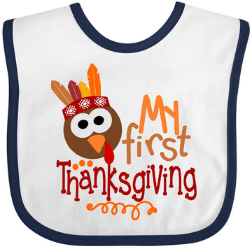 Inktastic My 1St Thanksgiving Cute Turkey With Feathers Baby Bib White And Navy 3C6A9