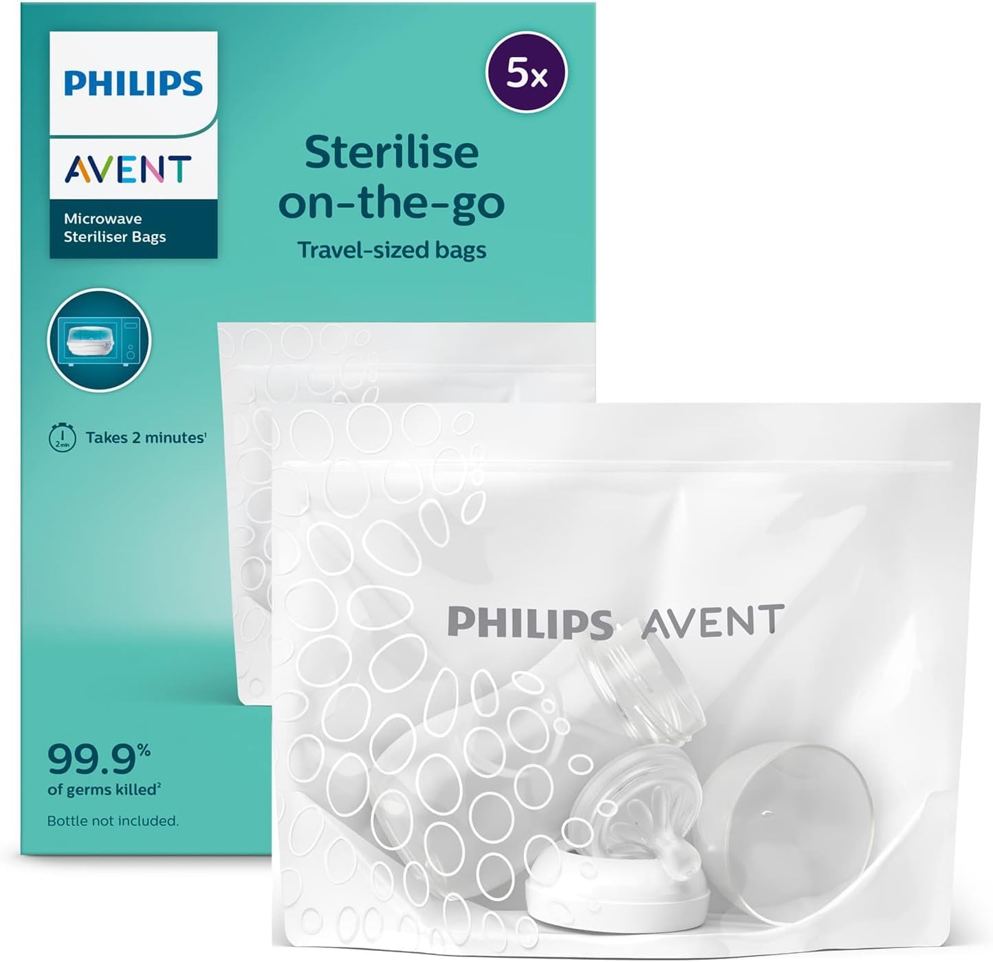 Philips Avent Microwave Sterilizing Bag | Kills 99.9% Germs | Sterilizes Bottles, Breast Pump And Baby Products In 90 Sec | 100 