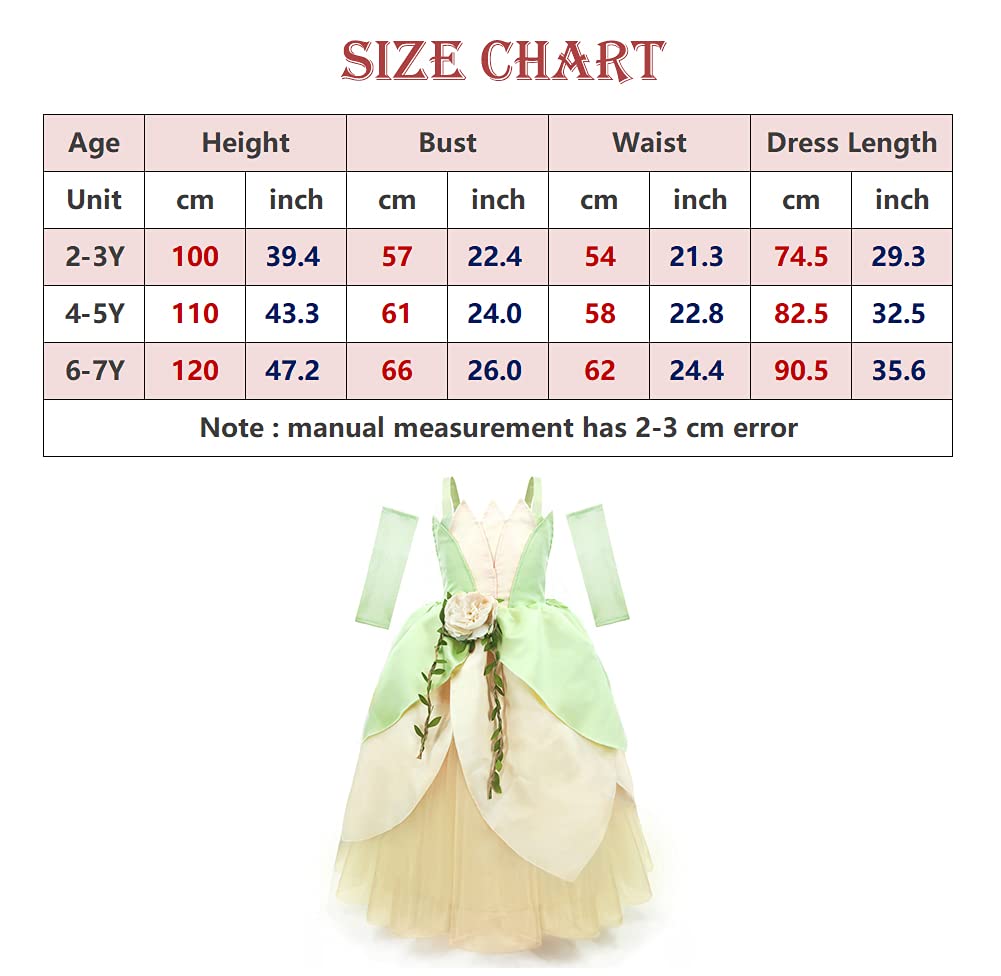 Tolafio Tiana Costume Princess Costume For Girls Dress Birthday Role Play Dress Up Ball Gown