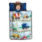 Funhouse Construction Area Trucks Kids Nap Mat Set - Includes Removable Pillow and Fleece Blanket - Great for Boys Napping Durin