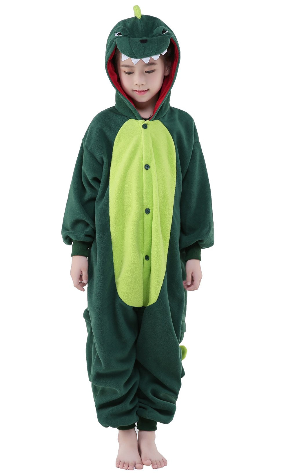 Canasour Dinosaur Onesie Kids Animal Halloween Cosplay Costume For 8-10 Years Girls Dino Unisex Outfuit One Piece Hooded Christm