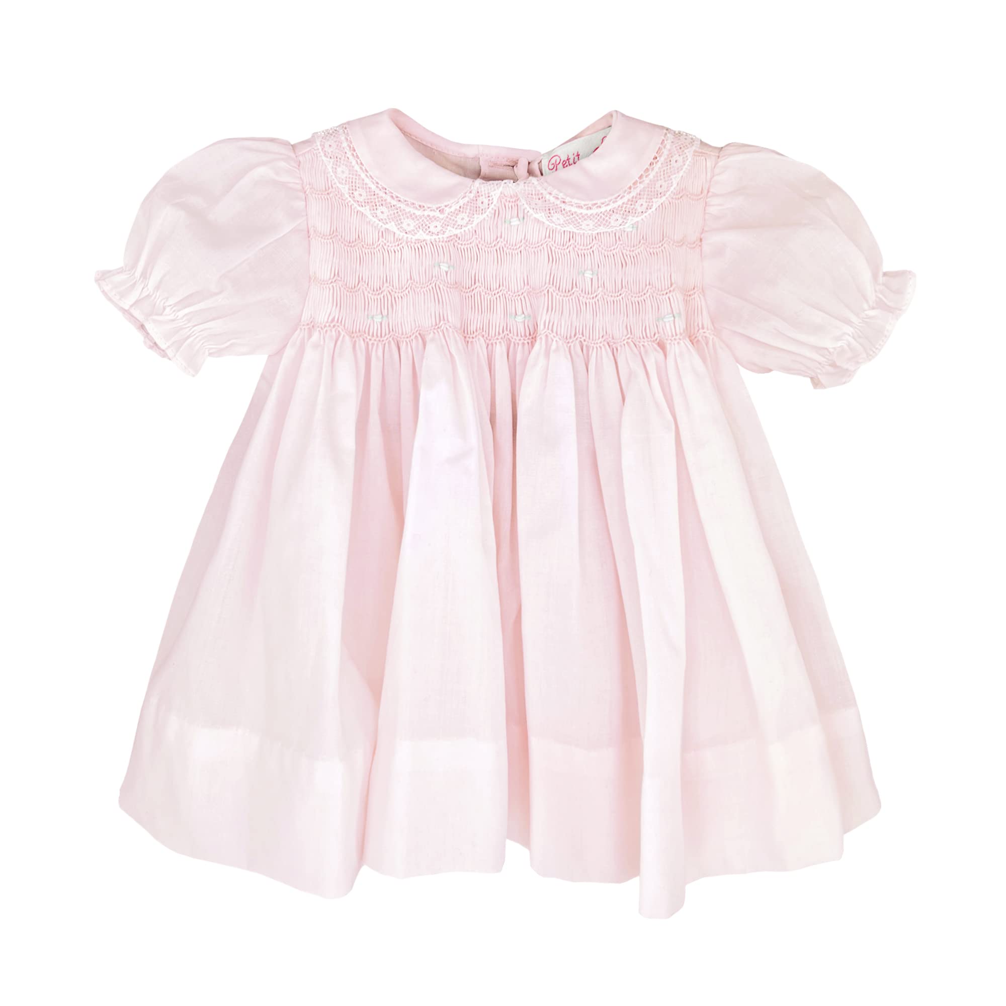 Petit Ami Baby Girls' Fully Smocked Dress With Lace Trim, Newborn, Pin – Cutebab WBBAPB0748W36D4