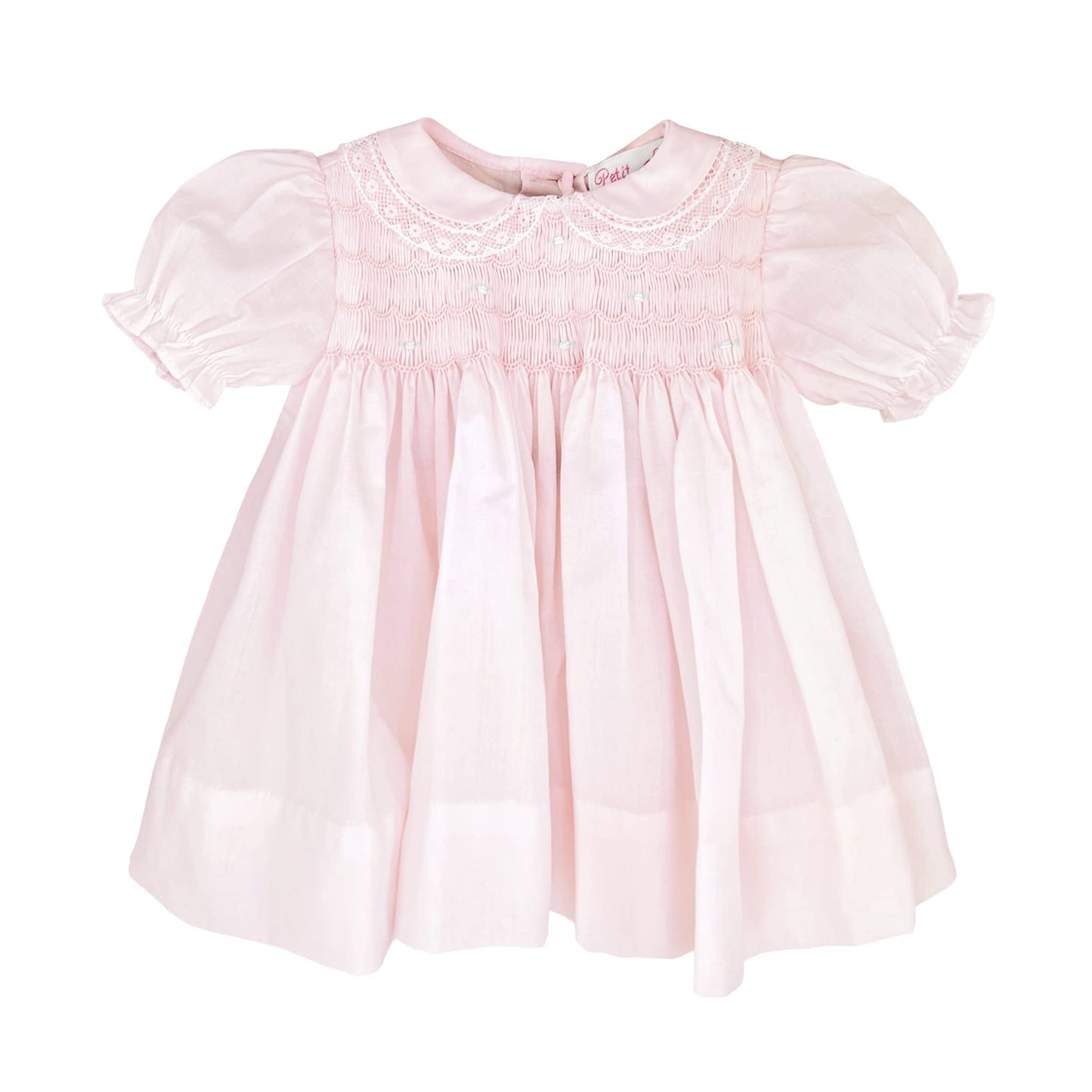 Petit Ami Baby Girls' Fully Smocked Dress With Lace Trim, Newborn, Pink