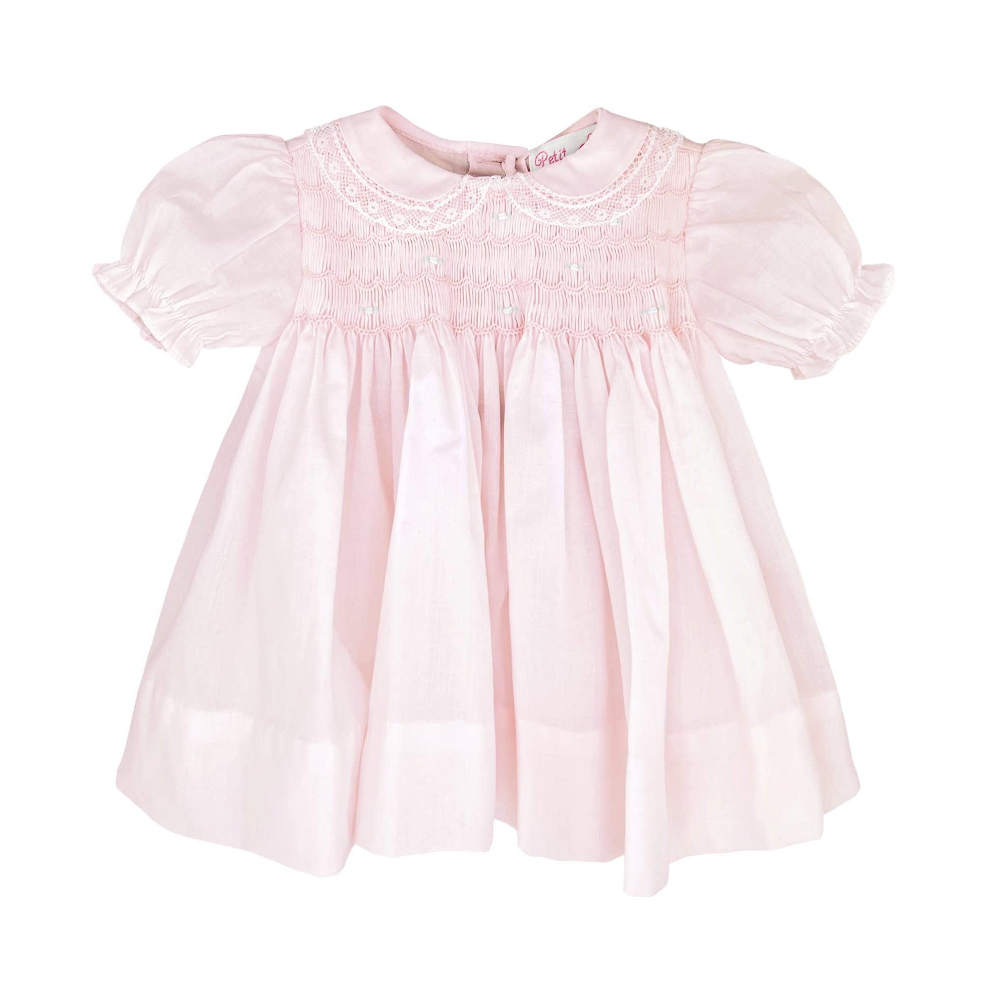 Petit Ami Baby Girls' Fully Smocked Dress With Lace Trim, Newborn, Pink