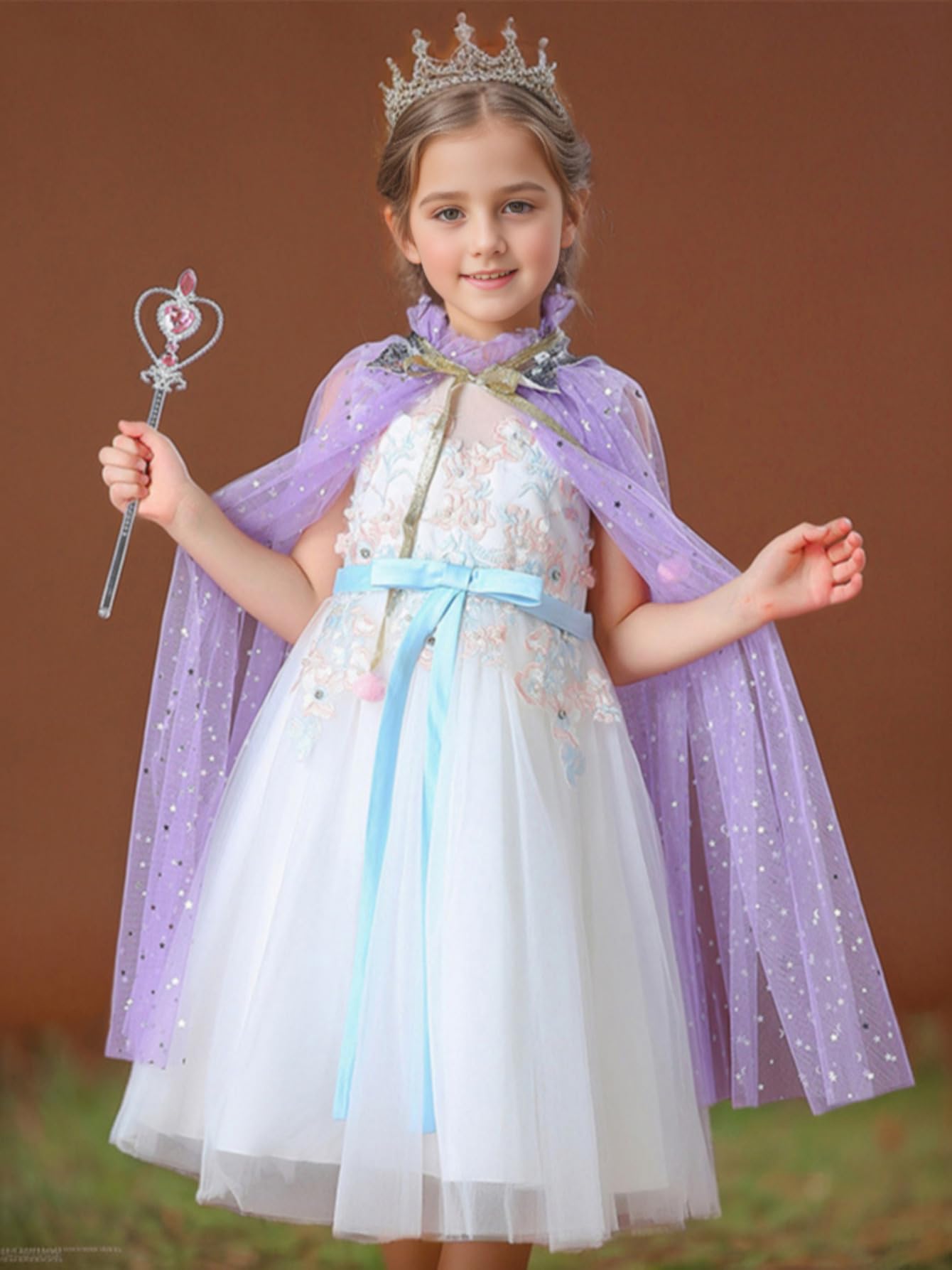 Fkkfyy Little Girl Cape Dress Up For Kids Cloak Lace-Up Matching Princess Birthday Party Cosplay Halloween Star And Moon Sequins