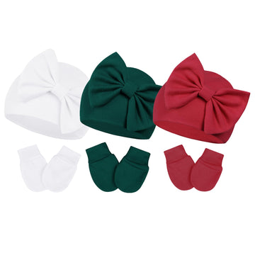Century Star Newborn Girls Hats Baby Hat And Mitten Set Big Bow Knit Infant Headbands Winter Baby Hat For Girls E White & Red &