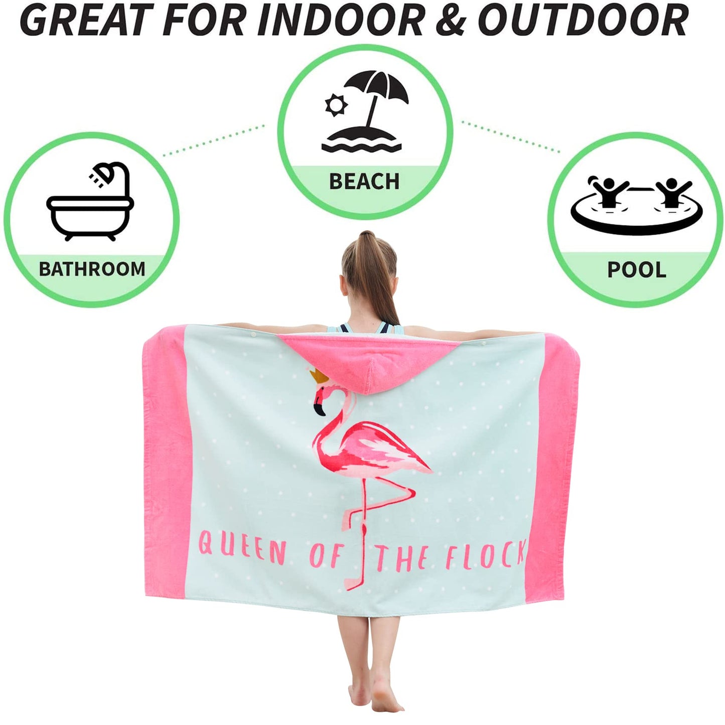 Bavilk Kids Hooded Bath Beach Towel Girls Boys Swim Pool Cover Up Super Absorbent Cute Cartoon Animal Full Vitality (Crown Flami