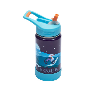 Ecovessel Frost Stainless Steel Kids Water Bottle With Straw Lid, Leak Proof Bottle For School With Carry Handle & Silicone Base