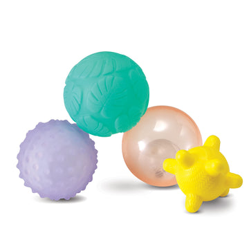 Infantino Activity Ball Set Music & Lights - 4 Colorful, Bouncy, & Multi-Textured Balls for Fine Motor Development for Little Ha
