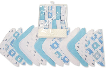 Nursery Time 12 Pack 9 x 9 100% Cotton Blue Plain Square Baby Wash Cloths
