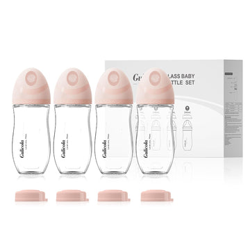 Gulicola Natural Glass Baby Bottle 8 Oz For Breastfed Babies, Anti-Colic Baby Bottle Set With Medium Flow Nipple, 3 Months +, 4