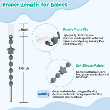Babygoal Silicone Pacifier Clips 4 Pack, Pacifier Holder Clip For Baby Boy Girl Fits All Pacifier,Binky,Teething Toys And Teethe