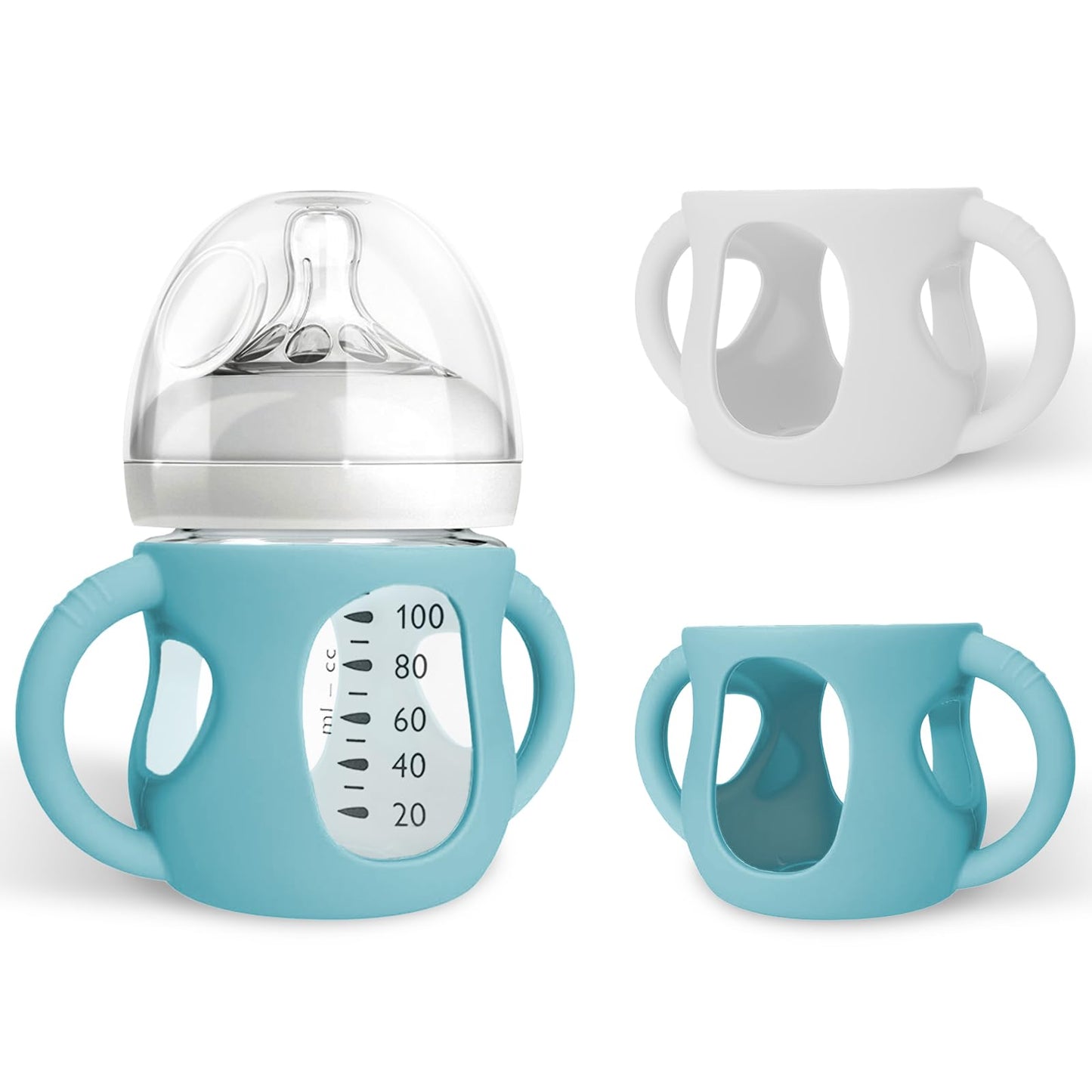Audrwall Silicone Sleeves For Avent Natural Glass Baby Bottles, Bpa Free, Anti Breakage Baby Bottle Holder (Green + White, 4 Oun