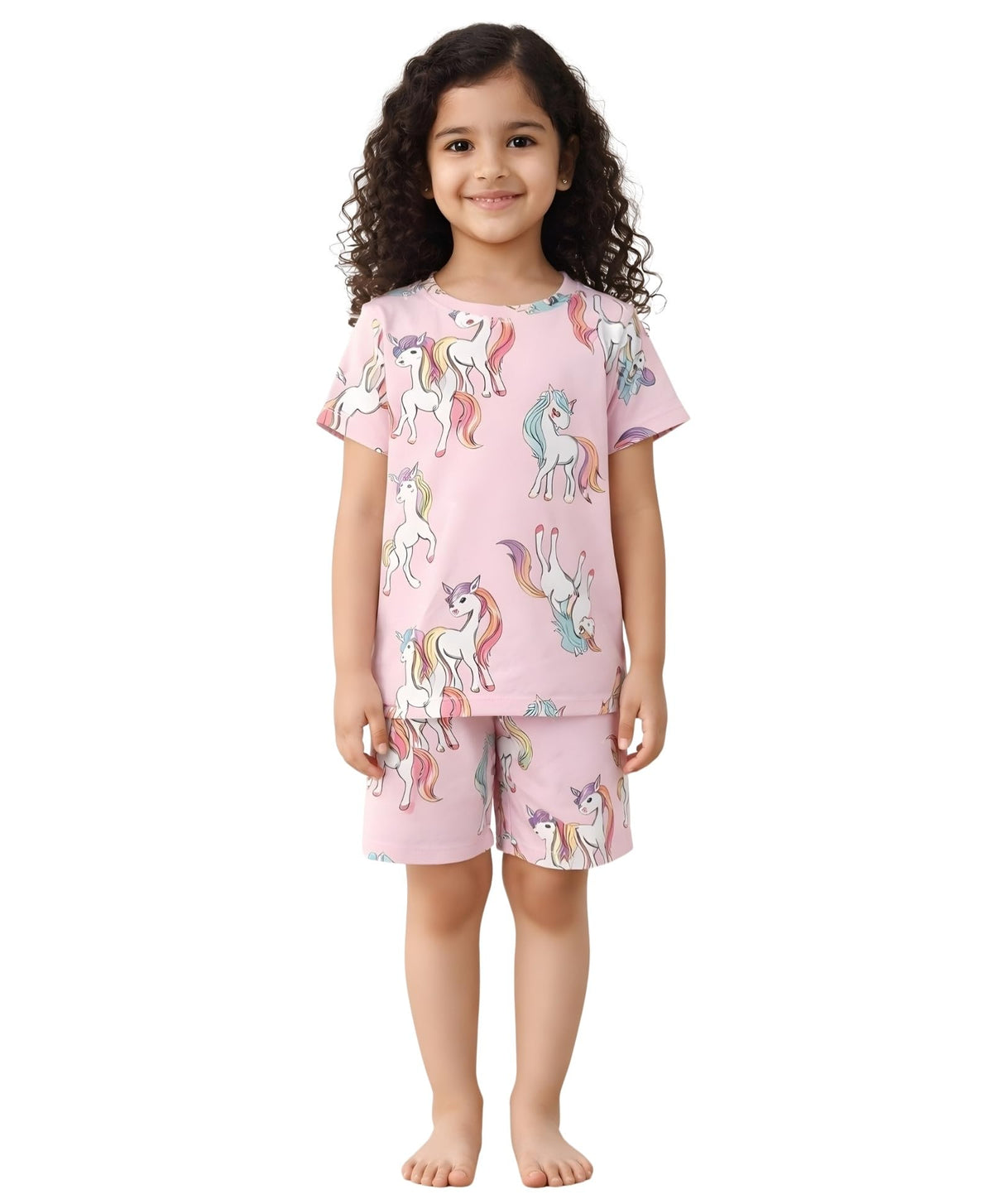ANTHRILO Summer Unicorn Star Short Sleeve Pyjama Set  Pink