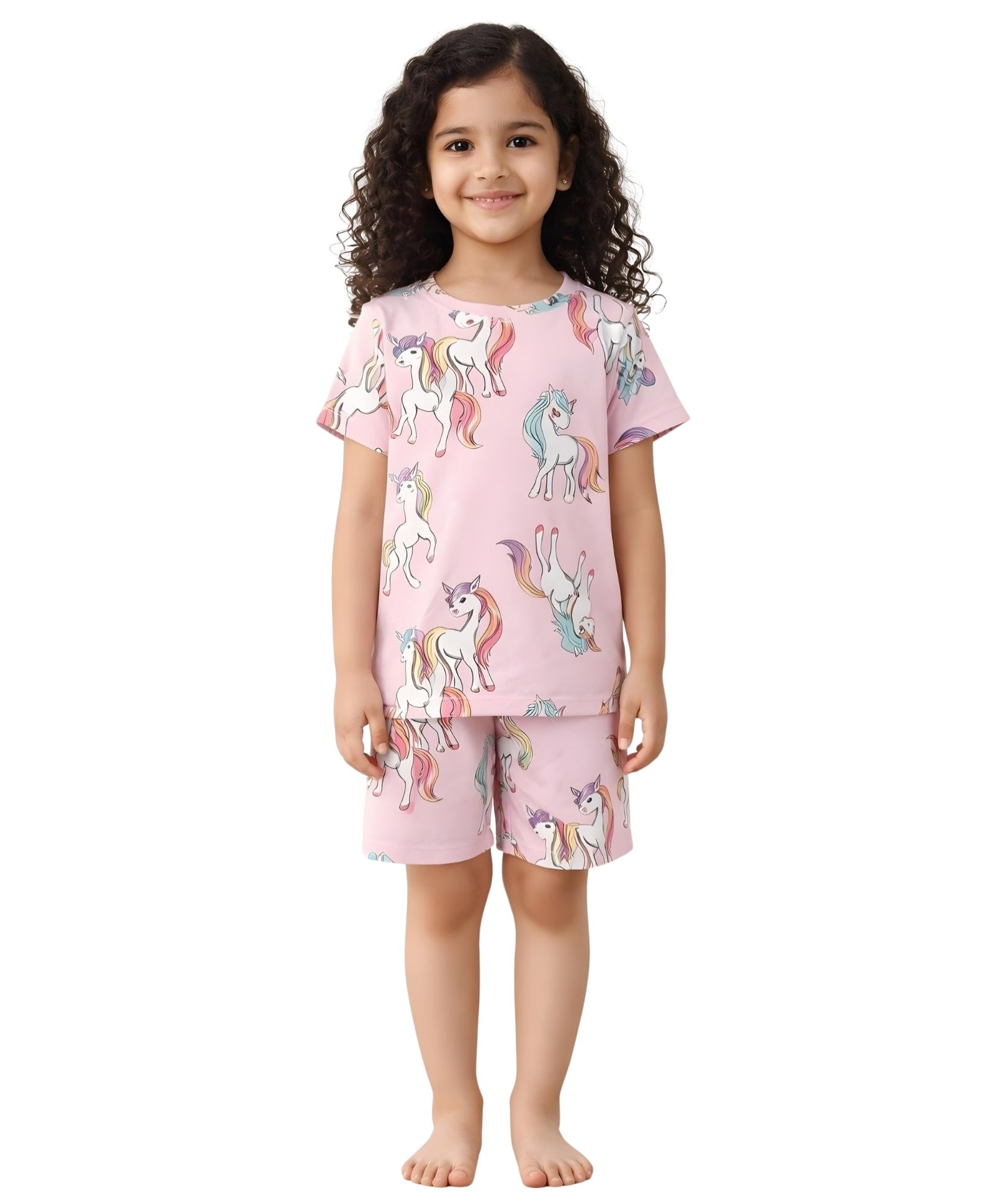 ANTHRILO Summer Unicorn Star Short Sleeve Pyjama Set  Pink