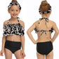 2Pcs Mommy And Me Matching Family Swimsuit Ruffle Women Swimwear Kids Children Toddler Bikini Bathing Suit Beachwear Sets (Leopa