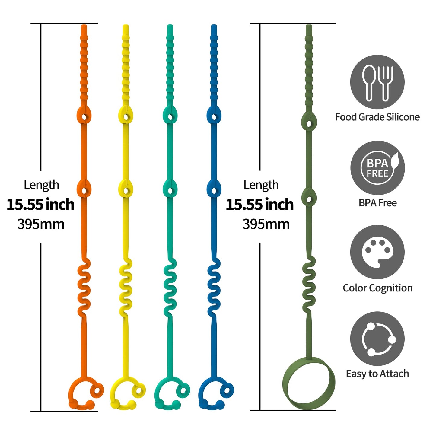 Toy Straps For Baby - 5 Pack Adjustable Silicone Toy Straps For Baby And Sippy Cup Straps For Strollers, High Chairs, Cribs, Car