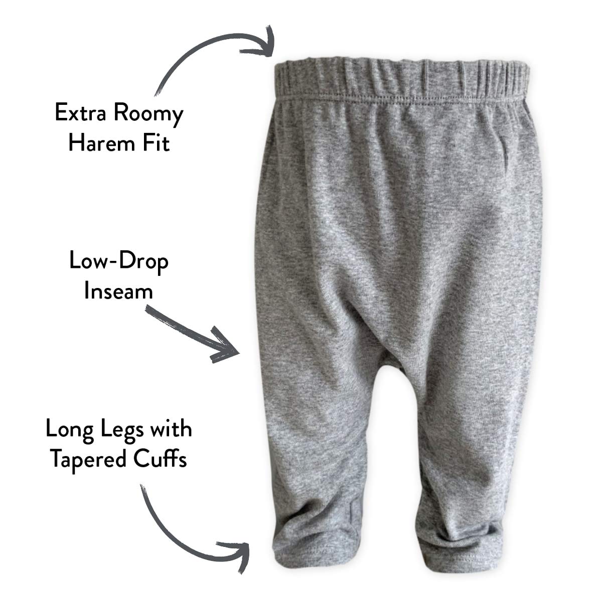 Honestbaby Unisex Baby Multipack Roomy Fit Pull Bottoms 100% For Infant Boys, Girls, Honest Organic Cotton Cuff-Less Harem Pants