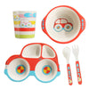 5 Piece Bamboo Dinnerware For Kids, Toddler, Car Plate And Bowl Set, Eco Friendly And Dishwasher Safe, Great Gift For Birthday,