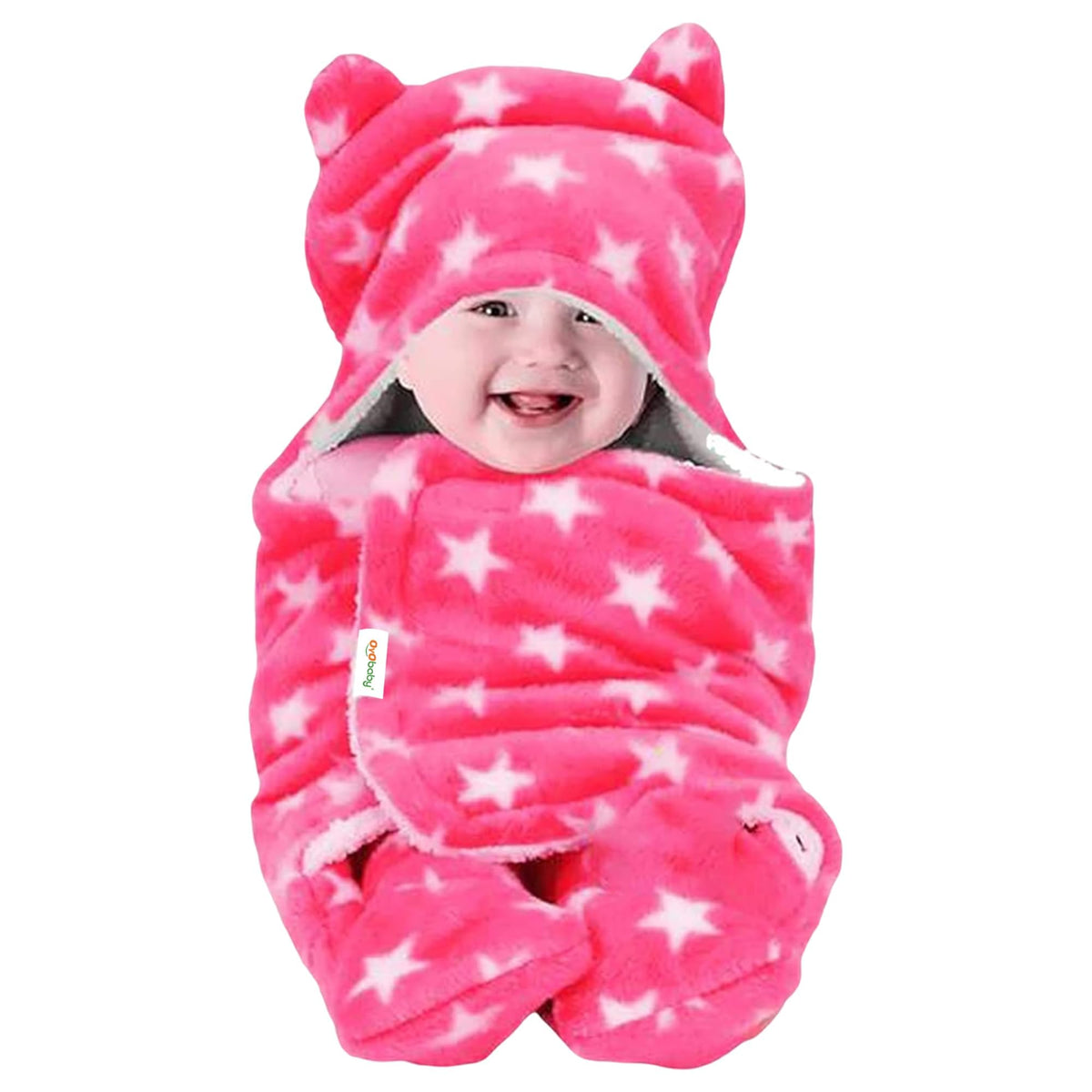 Oyo Baby UltraSoft Star Print Swaddle Wrap Blanket With Hood & Booties  Pink, 06 Months | Cozy Fleece Infant Sleeping Bag, We