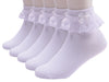 Xiyadun 5 Pairs Toddler Baby & Child Girls Ruffle Lace Ankle Cotton Dress Socks (M For 3-6 Years, Ruffle White)