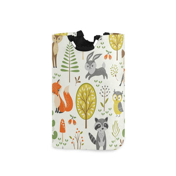 Laundry Hamper Bucket Cute Woodland Animals Trees Mushrooms Berries Collapses Laundry Basket Washing Bin for Home Organizer Nurs