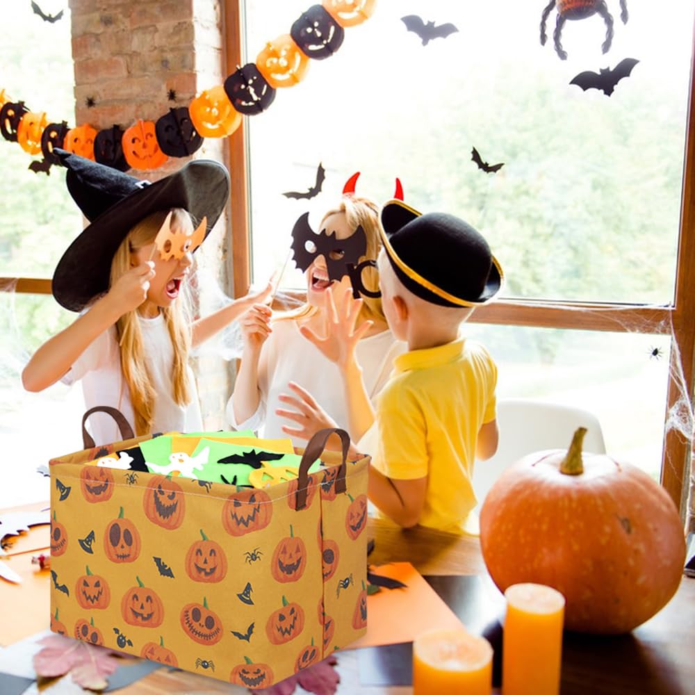 Fxocshe Rectangular Halloween Basket,Trick Or Treat Basket For Boys And Girls,Waterproof Collapsible Storage Box,Halloween Candy